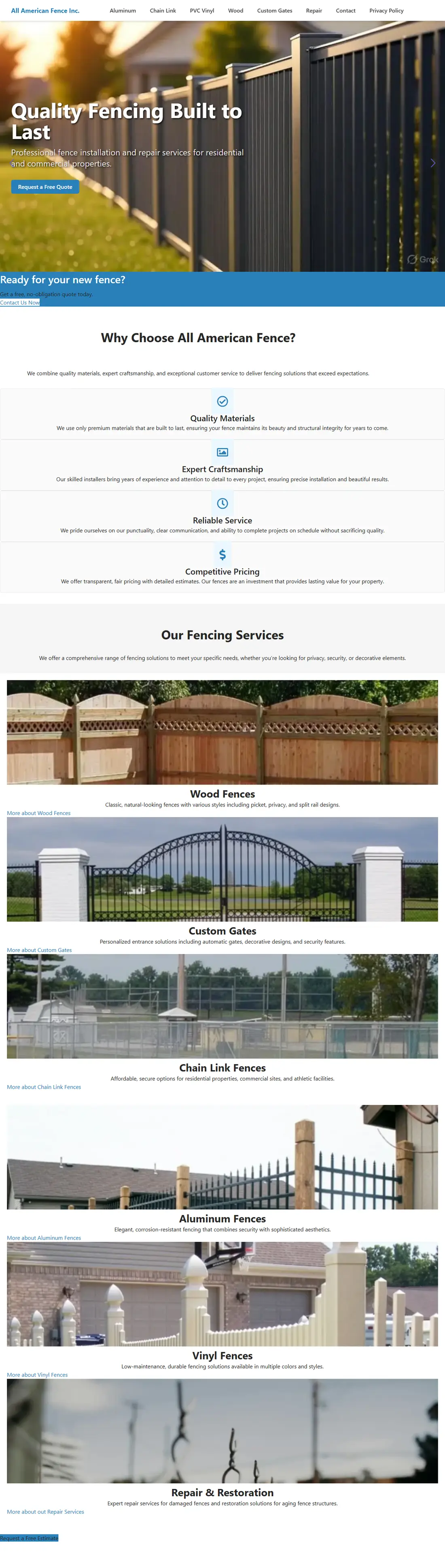 All American Fence Homepage